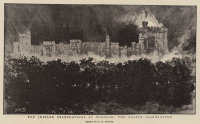 Die Jubiläumsfeierlichkeiten in Windsor, das Schloss beleuchtet von Henry William Brewer